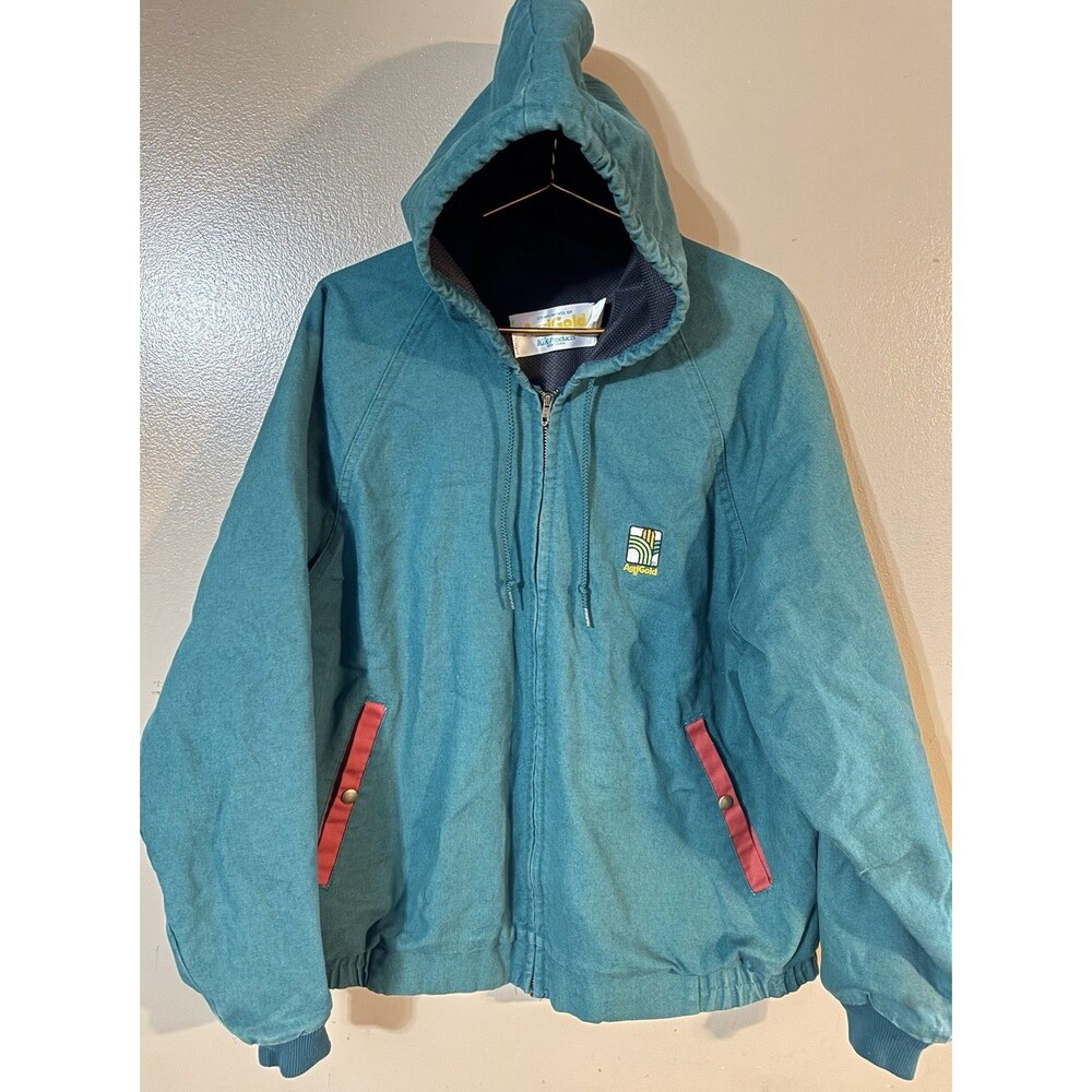 Vintage Agri Gold K Products Canvas Hooded Jacket Thermal Lined Green Sz XL USA